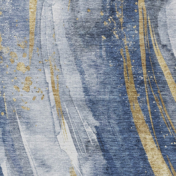 HomeRoots 5' Modern Blue Gold Ivory Abstract Washable Area Rug for Indoor Outdoor High-Traffic Spaces 10' X 14' 617430