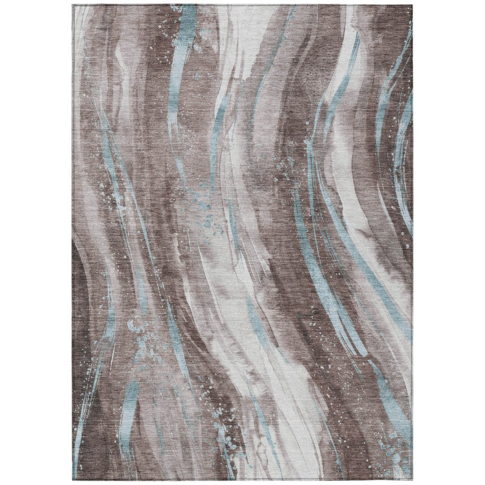 HomeRoots 5' Stylish Abstract Washable Area Rug in Taupe, Sky Blue & Ivory for Indoor/Outdoor Spaces 5' X 8' 617444