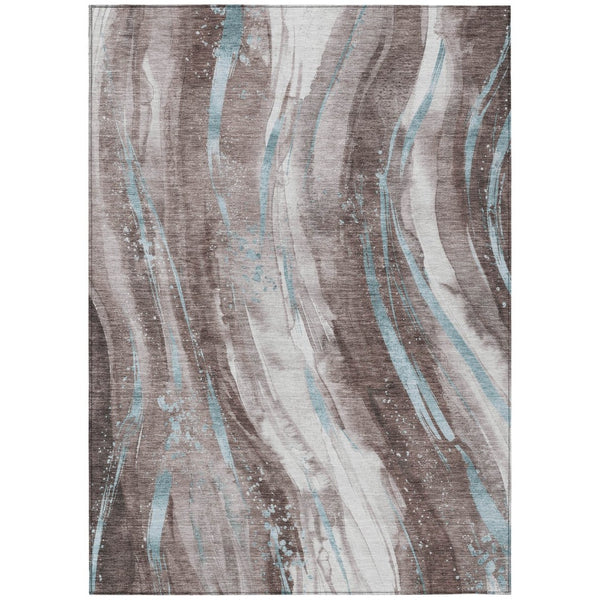 HomeRoots 5' Stylish Abstract Washable Area Rug in Taupe, Sky Blue & Ivory for Indoor/Outdoor Spaces 5' X 8' 617444