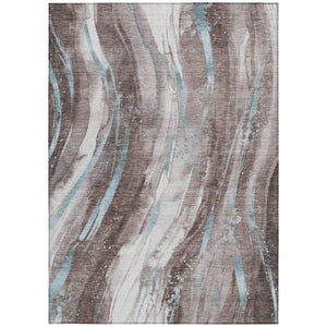 HomeRoots 5' Stylish Abstract Washable Area Rug in Taupe, Sky Blue & Ivory for Indoor/Outdoor Spaces 5' X 8' 617444