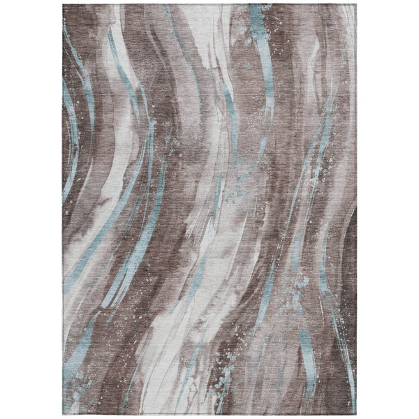 HomeRoots 5' Stylish Abstract Washable Area Rug in Taupe, Sky Blue & Ivory for Indoor/Outdoor Spaces 5' X 8' 617444