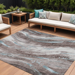 HomeRoots 5' Stylish Abstract Washable Area Rug in Taupe, Sky Blue & Ivory for Indoor/Outdoor Spaces 8' X 10' 617446
