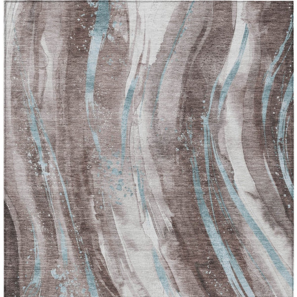 HomeRoots 5' Stylish Abstract Washable Area Rug in Taupe, Sky Blue & Ivory for Indoor/Outdoor Spaces 10' X 14' 617448