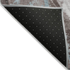 HomeRoots 5' Stylish Abstract Washable Area Rug in Taupe, Sky Blue & Ivory for Indoor/Outdoor Spaces 10' X 14' 617448