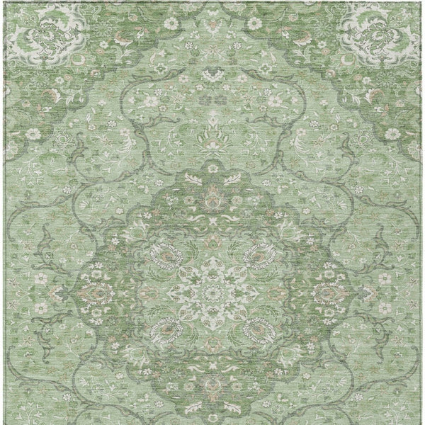 HomeRoots 5' Artichoke Green Medallion Area Rug - Stylish, Durable, Washable for Indoor & Outdoor Use 5' X 8' 617450