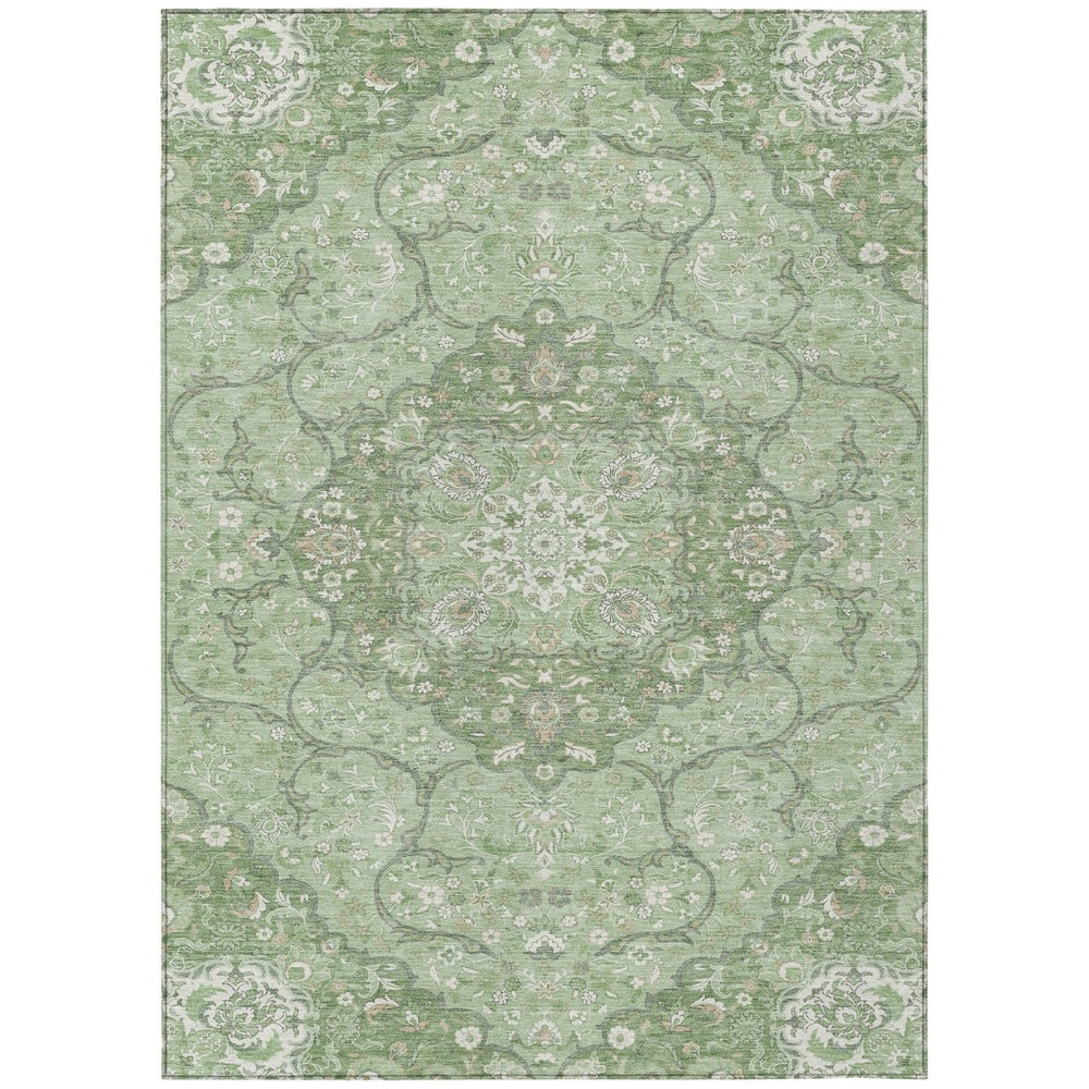 HomeRoots 5' Artichoke Green Medallion Area Rug - Stylish, Durable, Washable for Indoor & Outdoor Use 5' X 8' 617450