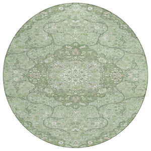 HomeRoots 5' Artichoke Green Medallion Area Rug - Stylish, Durable, Washable for Indoor & Outdoor Use 8' Round 617451