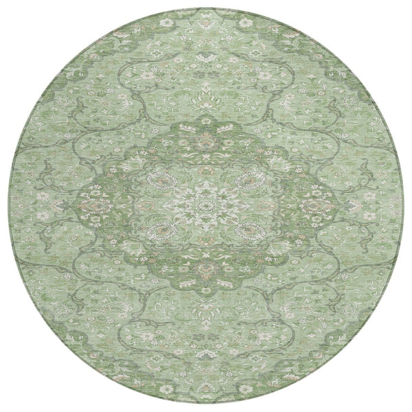 HomeRoots 5' Artichoke Green Medallion Area Rug - Stylish, Durable, Washable for Indoor & Outdoor Use 8' Round 617451