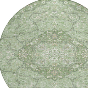 HomeRoots 5' Artichoke Green Medallion Area Rug - Stylish, Durable, Washable for Indoor & Outdoor Use 8' Round 617451