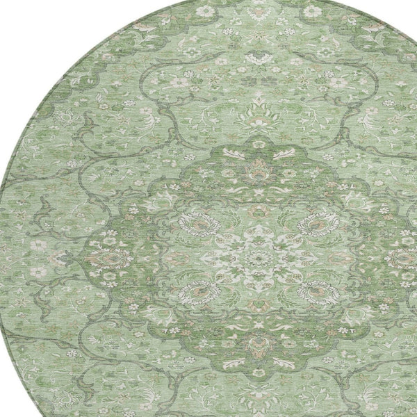 HomeRoots 5' Artichoke Green Medallion Area Rug - Stylish, Durable, Washable for Indoor & Outdoor Use 8' Round 617451