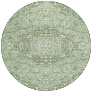 HomeRoots 5' Artichoke Green Medallion Area Rug - Stylish, Durable, Washable for Indoor & Outdoor Use 8' Round 617451