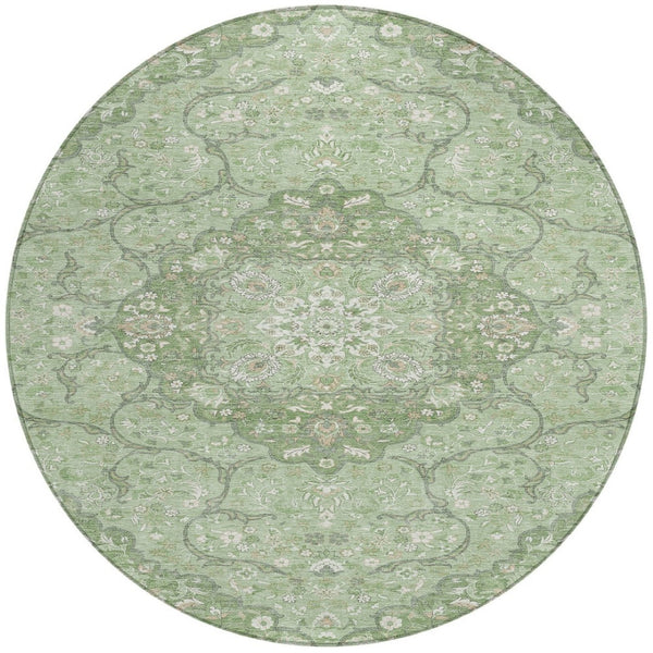 HomeRoots 5' Artichoke Green Medallion Area Rug - Stylish, Durable, Washable for Indoor & Outdoor Use 8' Round 617451