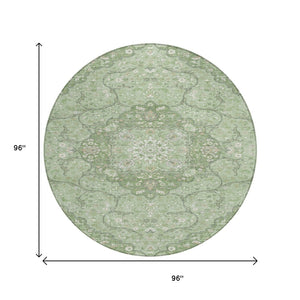HomeRoots 5' Artichoke Green Medallion Area Rug - Stylish, Durable, Washable for Indoor & Outdoor Use 8' Round 617451