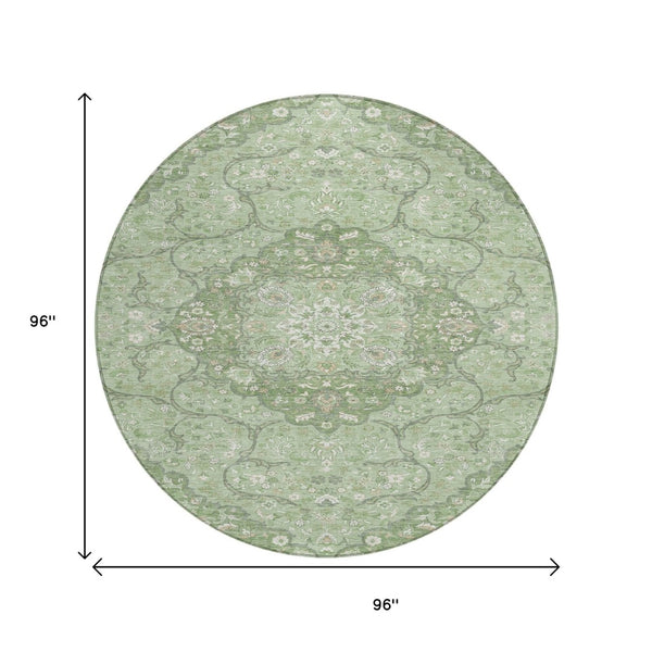 HomeRoots 5' Artichoke Green Medallion Area Rug - Stylish, Durable, Washable for Indoor & Outdoor Use 8' Round 617451