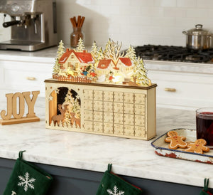 English Elm Light up Wooden Advent Calendar Village with 24 Drawers and Led Glow for Holiday Decor T3971P417206