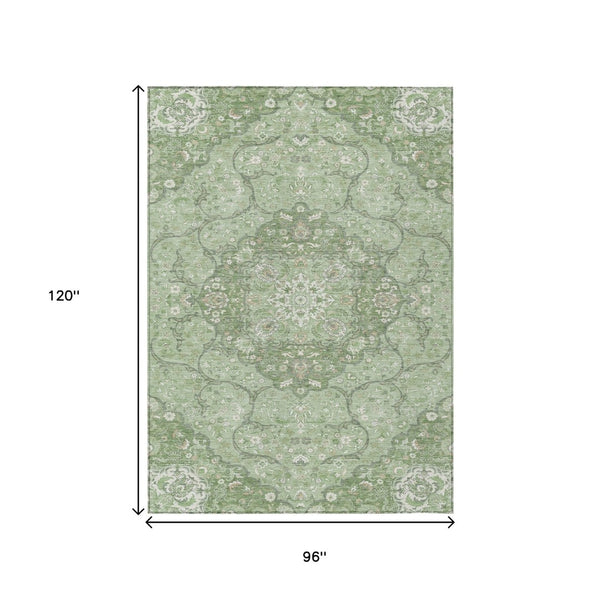 HomeRoots 5' Artichoke Green Medallion Area Rug - Stylish, Durable, Washable for Indoor & Outdoor Use 8' X 10' 617452