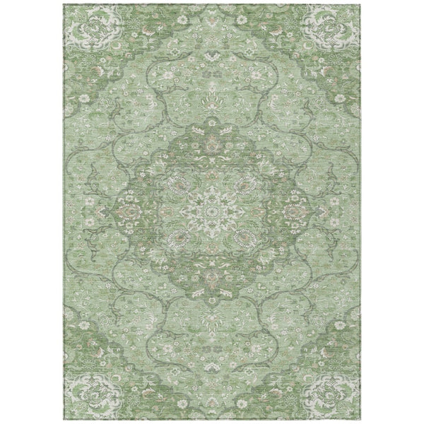 HomeRoots 5' Artichoke Green Medallion Area Rug - Stylish, Durable, Washable for Indoor & Outdoor Use 8' X 10' 617452