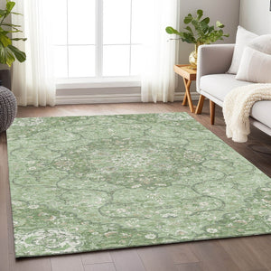 HomeRoots 5' Artichoke Green Medallion Area Rug - Stylish, Durable, Washable for Indoor & Outdoor Use 8' X 10' 617452