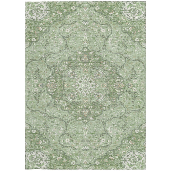HomeRoots 5' Artichoke Green Medallion Area Rug - Stylish, Durable, Washable for Indoor & Outdoor Use 9' X 12' 617453