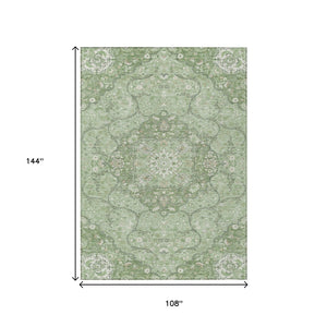 HomeRoots 5' Artichoke Green Medallion Area Rug - Stylish, Durable, Washable for Indoor & Outdoor Use 9' X 12' 617453