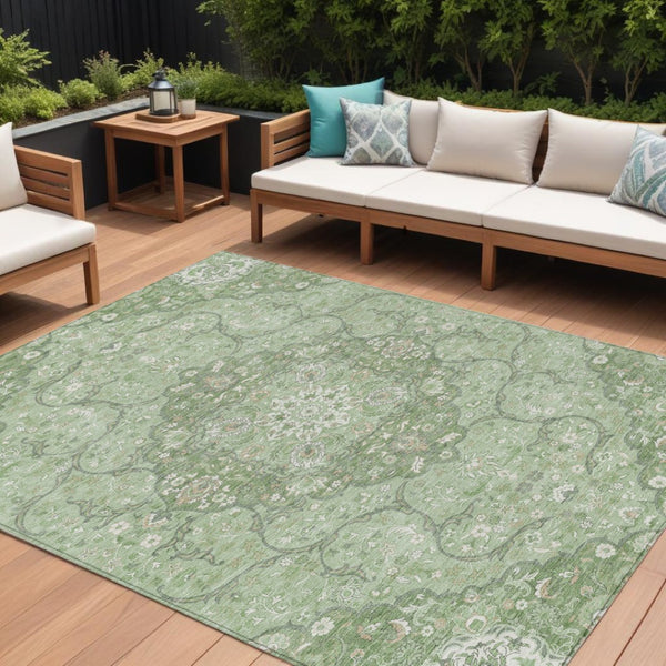 HomeRoots 5' Artichoke Green Medallion Area Rug - Stylish, Durable, Washable for Indoor & Outdoor Use 9' X 12' 617453