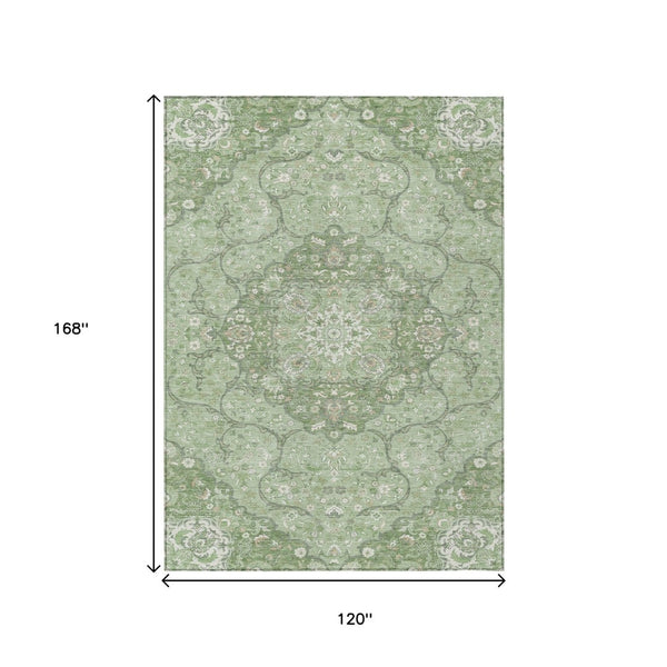 HomeRoots 5' Artichoke Green Medallion Area Rug - Stylish, Durable, Washable for Indoor & Outdoor Use 10' X 14' 617454