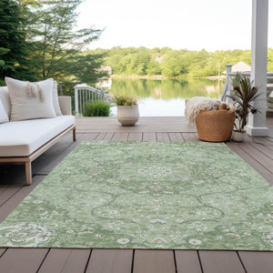 HomeRoots 5' Artichoke Green Medallion Area Rug - Stylish, Durable, Washable for Indoor & Outdoor Use 10' X 14' 617454