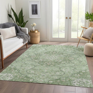 HomeRoots 5' Artichoke Green Medallion Area Rug - Stylish, Durable, Washable for Indoor & Outdoor Use 10' X 14' 617454