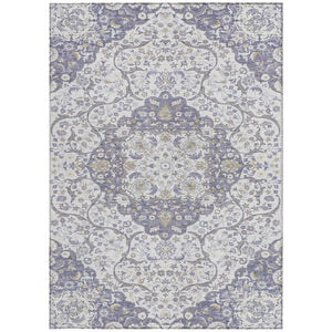 HomeRoots 5' Elegant Lavender and Ivory Medallion Area Rug – Durable, Washable Design for Indoor and Outdoor Use 5' X 8' 617462
