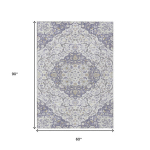 HomeRoots 5' Elegant Lavender and Ivory Medallion Area Rug – Durable, Washable Design for Indoor and Outdoor Use 5' X 8' 617462
