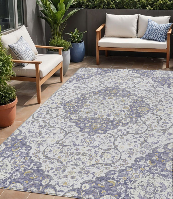 HomeRoots 5' Elegant Lavender and Ivory Medallion Area Rug – Durable, Washable Design for Indoor and Outdoor Use 5' X 8' 617462