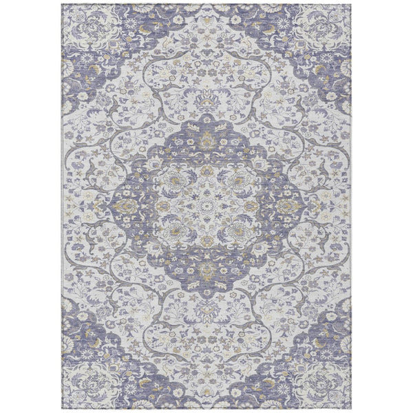 HomeRoots 5' Elegant Lavender and Ivory Medallion Area Rug – Durable, Washable Design for Indoor and Outdoor Use 5' X 8' 617462