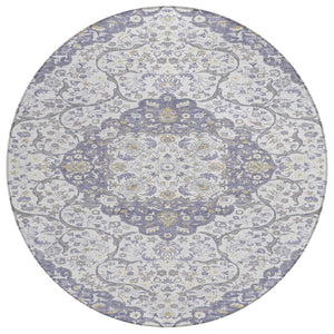 HomeRoots 5' Elegant Lavender and Ivory Medallion Area Rug – Durable, Washable Design for Indoor and Outdoor Use 8' Round 617463