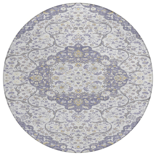 HomeRoots 5' Elegant Lavender and Ivory Medallion Area Rug – Durable, Washable Design for Indoor and Outdoor Use 8' Round 617463