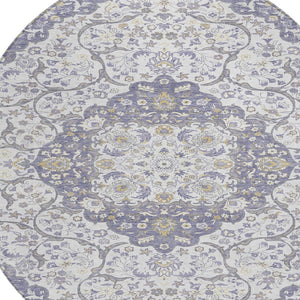 HomeRoots 5' Elegant Lavender and Ivory Medallion Area Rug – Durable, Washable Design for Indoor and Outdoor Use 8' Round 617463