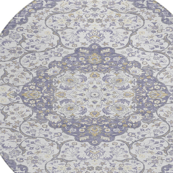HomeRoots 5' Elegant Lavender and Ivory Medallion Area Rug – Durable, Washable Design for Indoor and Outdoor Use 8' Round 617463
