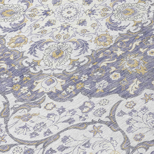 HomeRoots 5' Elegant Lavender and Ivory Medallion Area Rug – Durable, Washable Design for Indoor and Outdoor Use 8' Round 617463