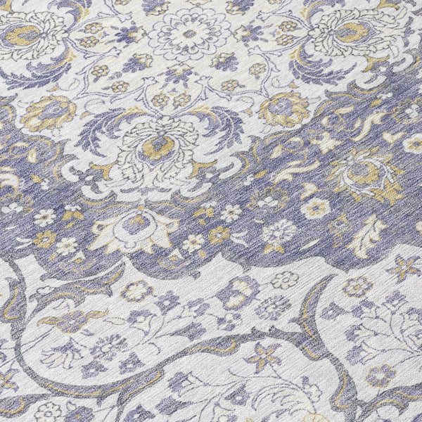 HomeRoots 5' Elegant Lavender and Ivory Medallion Area Rug – Durable, Washable Design for Indoor and Outdoor Use 8' Round 617463