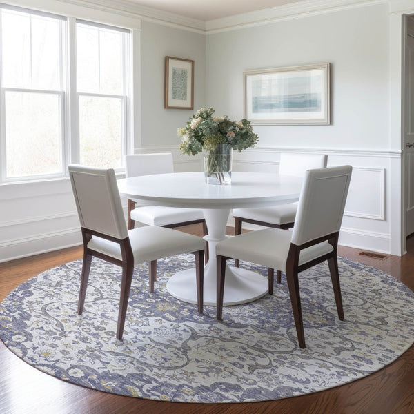 HomeRoots 5' Elegant Lavender and Ivory Medallion Area Rug – Durable, Washable Design for Indoor and Outdoor Use 8' Round 617463
