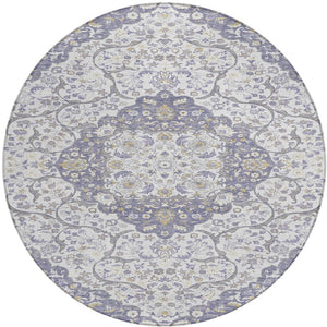 HomeRoots 5' Elegant Lavender and Ivory Medallion Area Rug – Durable, Washable Design for Indoor and Outdoor Use 8' Round 617463