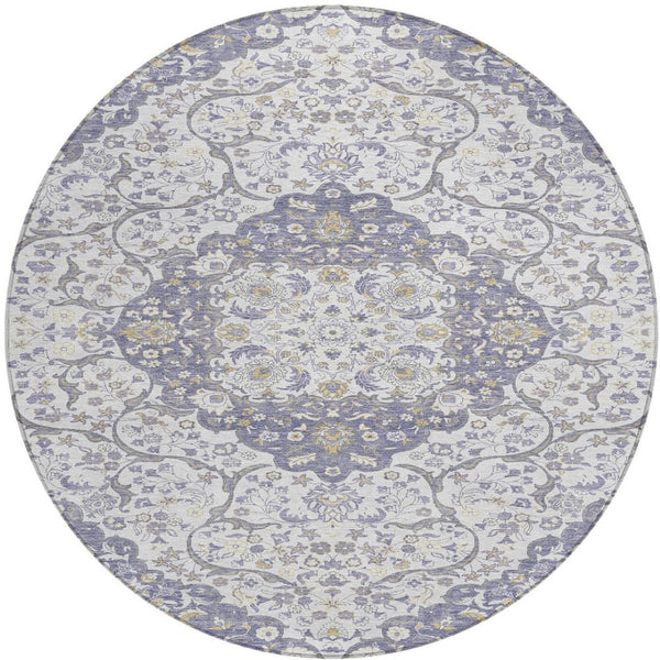 HomeRoots 5' Elegant Lavender and Ivory Medallion Area Rug – Durable, Washable Design for Indoor and Outdoor Use 8' Round 617463