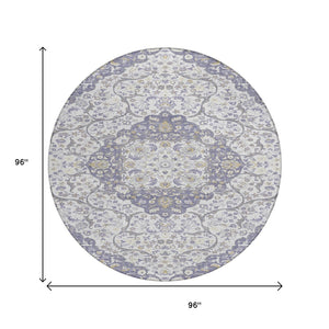 HomeRoots 5' Elegant Lavender and Ivory Medallion Area Rug – Durable, Washable Design for Indoor and Outdoor Use 8' Round 617463