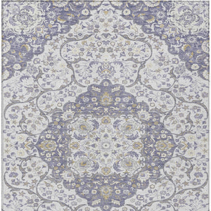 HomeRoots 5' Elegant Lavender and Ivory Medallion Area Rug – Durable, Washable Design for Indoor and Outdoor Use 8' X 10' 617464