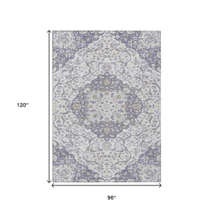 HomeRoots 5' Elegant Lavender and Ivory Medallion Area Rug – Durable, Washable Design for Indoor and Outdoor Use 8' X 10' 617464
