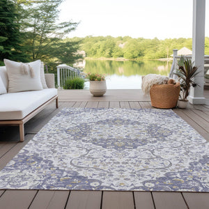 HomeRoots 5' Elegant Lavender and Ivory Medallion Area Rug – Durable, Washable Design for Indoor and Outdoor Use 8' X 10' 617464