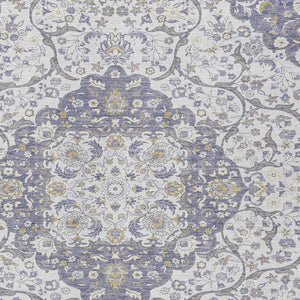 HomeRoots 5' Elegant Lavender and Ivory Medallion Area Rug – Durable, Washable Design for Indoor and Outdoor Use 8' X 10' 617464