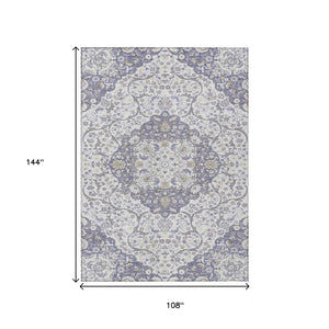 HomeRoots 5' Elegant Lavender and Ivory Medallion Area Rug – Durable, Washable Design for Indoor and Outdoor Use 9' X 12' 617465