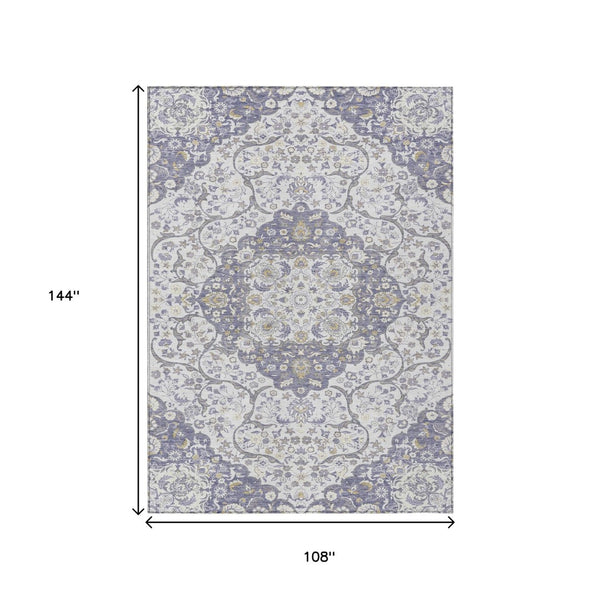 HomeRoots 5' Elegant Lavender and Ivory Medallion Area Rug – Durable, Washable Design for Indoor and Outdoor Use 9' X 12' 617465