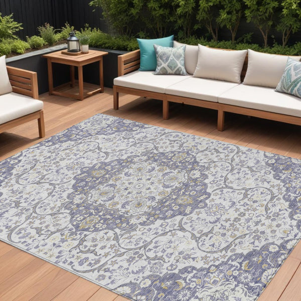 HomeRoots 5' Elegant Lavender and Ivory Medallion Area Rug – Durable, Washable Design for Indoor and Outdoor Use 9' X 12' 617465