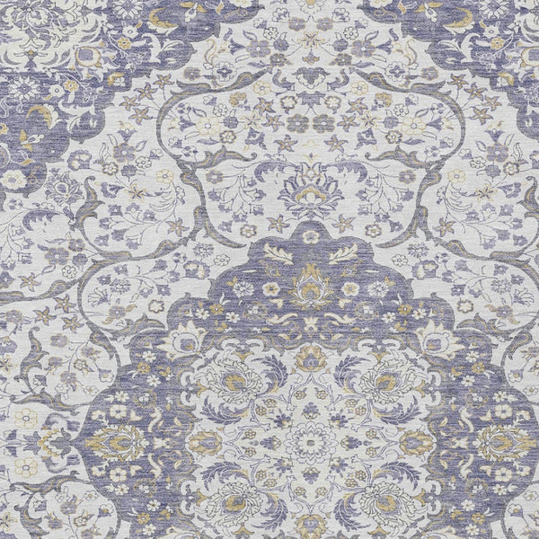 HomeRoots 5' Elegant Lavender and Ivory Medallion Area Rug – Durable, Washable Design for Indoor and Outdoor Use 9' X 12' 617465